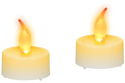 Relaxdays LED-Teelicht 2er Set, stimmungsvolle Partylichter, LED-Flackerlichter mit gelber Flamme, mit Batterien, weiß