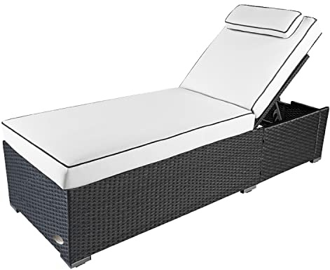 RS Trade Sonnenliege Verona High Silber - Outdoor Liege mit beständigem Poly-Rattan-Geflecht - verstellbare Rückenlehne – extra hoch & breite Liegefläche - inkl. Kopfteil und 12 cm Auflage