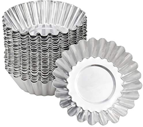 NATUCE 30 Pezzi di Stampi di Crostate di Uova Aluminum, Pirottini in Acciaio,Formine per Muffin, Stampo per Torta Cupcake, Stampi per budini, Dessert, Gelato, Antiaderente e Riutilizzabile, Argento