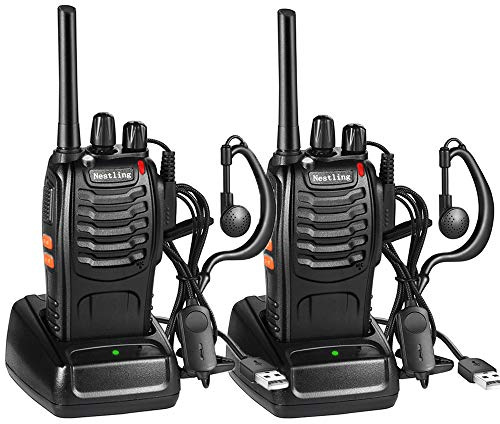 Walkie Talkie Recargable, 16 Canales PMR446 Walky Talky, Profecionales CTCSS DCS 3KM Radio Comunicación, con Auricular Incorporado y Linterna LED, Cargador USB,1 Par, VHF, Negro, Modelo BF-88E