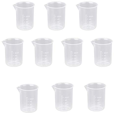 PULABO Lot de 10 verres doseurs de 50 ml - En plastique transparent - Conviennent pour le laboratoire ou la cuisine - Pratiques et populaires - Qualité supérieure - Sécurité