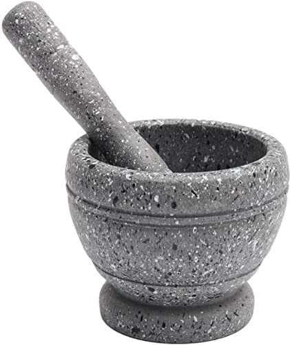 Set di mortaio e pestello in resina, ciotola per guacamole, macina molcajete, aglio, spezie, erbe, mortaio, pestello, ideale per guacamole, utensili da cucina, piccolo 10,9 cm, contiene 1,5 tazze, non