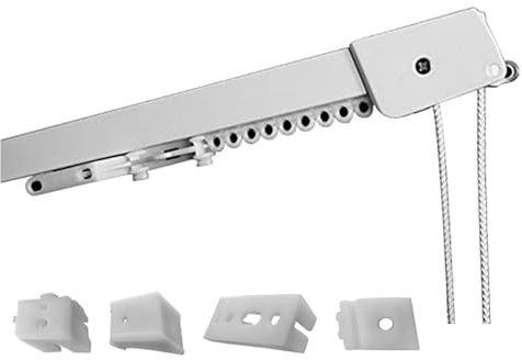 TENDEEVOLUTION Binario Tenda Soffitto Lineare in Alluminio Bianco Personalizzabile, Con Accessori per il Fissaggio, Movimento a Corda, Bastone Tende a Soffitto o Parete (180CM, APERTURA CENTRALE)