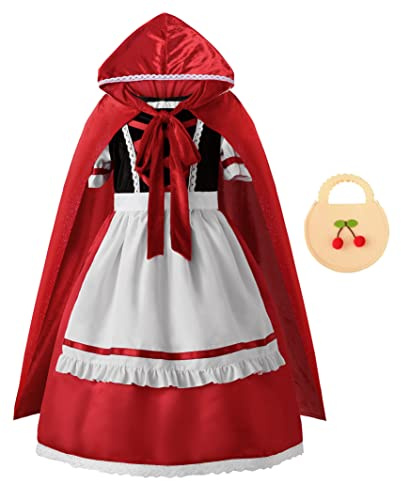 ReliBeauty Costume rouge pour enfants, cape rouge et sac à main, costumes de carnaval pour enfants, cosplay,130