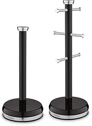 Tower Belle Mug Tree and Towel Pole Set, Stainless Steel, Noir, Black