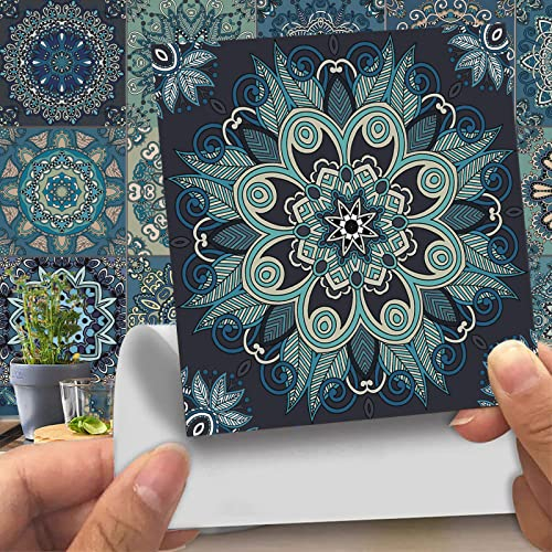 HPNIUB 18 Stück Bunt Fliesenaufkleber,Mosaik Küche Wandaufkleber,DIY Marokkanischer Fliesenfolie für Badezimmer,Wandfliese Aufkleber Fliesensticker,Wasserdicht Selbstklebende Treppenaufkleber,15×15CM