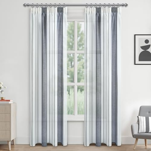 MRTREESTende Moderne per il Soggiorno: Trasforma il Tuo Spazio con Stile, 140X260cm, tenda moderne grigio,trasparente 2 pezzi, Strisce larghe verticali
