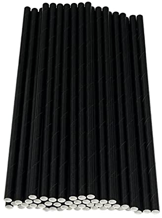 Haobase 50 Stück Papier-Trinkhalme, biologisch abbaubare Papierstrohhalme zum Trinken von Cocktails, Kaffee, kalten Getränken (schwarz)