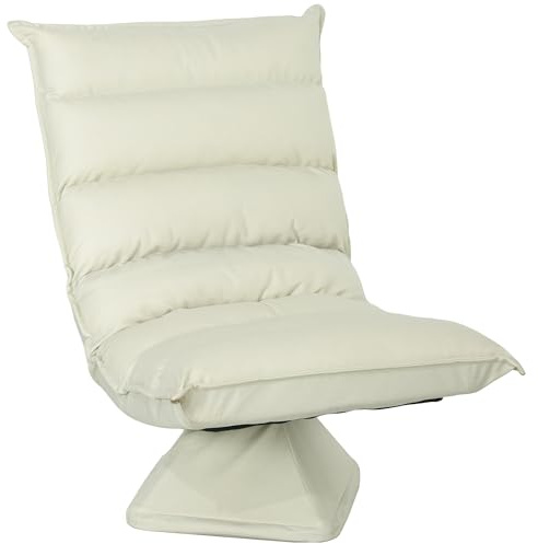HOMCOM Fauteuil de Sol Paresseux pivotant 360° avec Dossier inclinable Design capitonné - revêtement en Tissu Microfibre Beige
