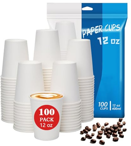 MOUMOULIFE Coffee Cups 12 oz 100 Count Disposable Paper Coffee Cups White