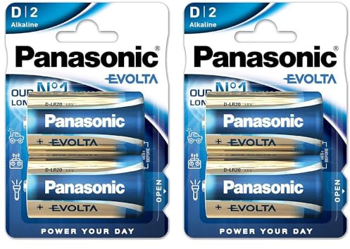 PANASONIC Confezione da 2 blister da 2 batterie Evolta D Mono LR20-1,5 V