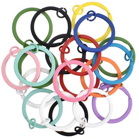 Disnace 20 Stück Bunte Schlüsselanhänger Ringe, Metallische Schlüsselanhänger Ringe, Runde Flache Split Ring, Schlüsselring Bunt, Flache Schlüsselanhänger Ring für Schlüssel und DIY Kunst, 30mm
