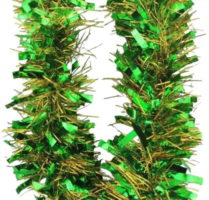 TRTO 1x 2M Green & Gold Tinsel Christmas Tree Decorations X'mas Garland Christmas Tree Tinsel Decoration (6.5FT)