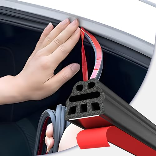 alophoty 5.1M Joint de Porte Voiture Auto-adhésif - 6 Trous EPDM Caoutchouc, Isolation Acoustique & Étanche, Universel pour Portière, Capot et Coffre, Facile à Installer, Noir
