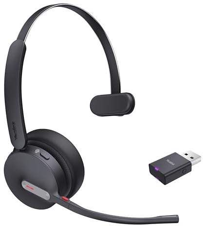 Yealink WH64 Hybrid Mono Teams headset inklusive Dongle – hybridteknik, perfekt för Microsoft Teams, en-ear design, brusreducering, USB