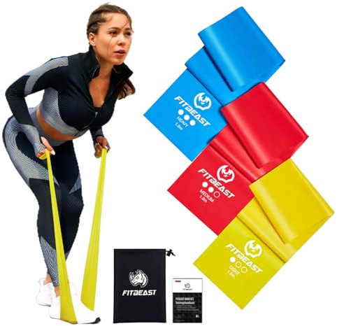 FitBeast Fitnessbänder 3er-Set, 1.8M Fitnessband mit 3 Gymnastikband, Stretching Band mit Tragetasche & Übungsanleitung, Pilates Band für Bodybuilding, Pilates, Yoga, Krafttraining