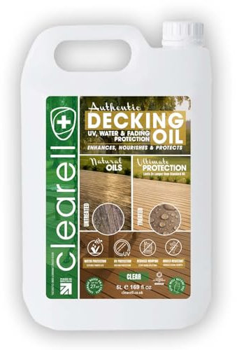 Clearell 5L | Decking Oil | Clear – Nourishes & UV Protects Outdoor Wood - Water Protection Sealer & Preserver Suitable for All Decking, Fences, Sheds & Furniture - Softwood & Hardwood - 5 litres