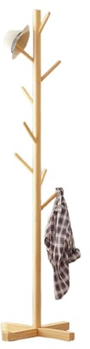 Genérico Perchero Autoportante De Madera De Pino Y PP Con Base Estable 8 Ganchos Multiusos Soporte Cargas Pesadas Sin Herramientas Montaje Rápido Para Hall Dormitorio Sala Estar Peso 16kg