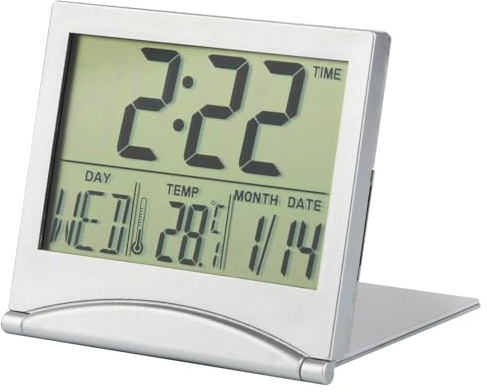 Lumitrex Réveil Numérique Pliable LCD, Réveil de Voyage Numérique Portable Mini Réveil de Horloge Digitale avec Indication du Jour Date et Température pour Salon Bureau Chambre
