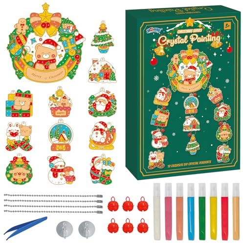 VEQENIFY 12 Stück Weihnachten Bastelset Kinder DIY Windspiel,Kristall Klebemalerei Window Color Bastelset Weihnachten Kinder,Weihnachtsbasteln,Weihnachtsdeko Basteln,DIY Weihnachtsbastelset