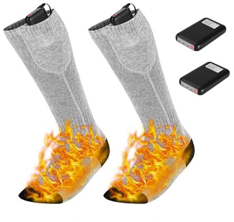 Rakuker Chaussettes Chauffantes Électriques Rechargeables, Chaussettes Chauffantes Hommes Femmes, 4000mAh Chaussettess Auto-Chauffantess avec 3 Niveaux de Chauffage, pour Intérieur Extérieur (Gris)