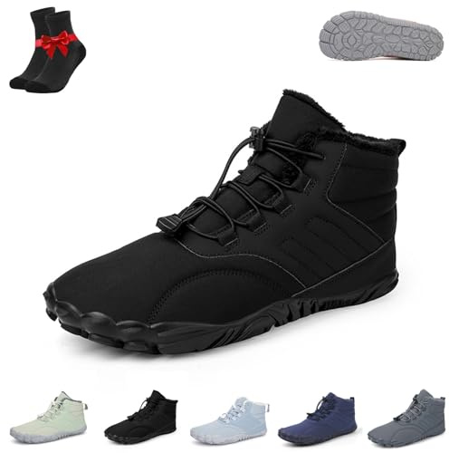 Scarpe Invernali da Trekking a Piedi Nudi for Uomo e Donna, Scarponi da Trekking Impermeabili a Piedi Nudi, Comodi Stivali Corti Antiscivolo(902 Black,46 EU)
