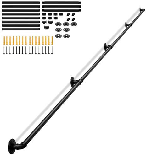 LIANTRAL Corrimano per scale da 4,2 m, per interni ed esterni, ringhiera antiscivolo in ferro battuto con design industriale, corrimano di sicurezza da parete per anziani, bambini, disabili