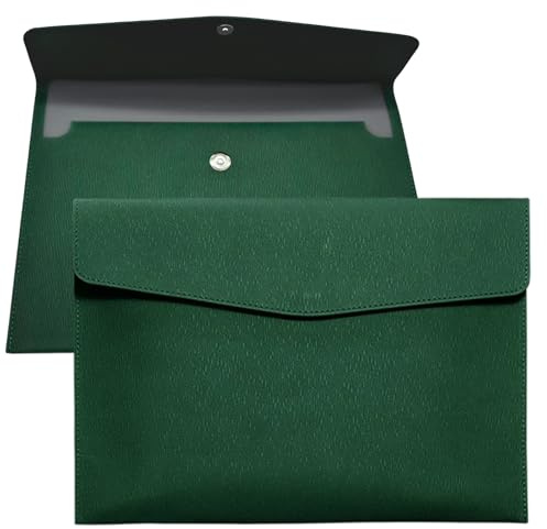 YMWALK A4 Document File Folder Wallet,PU Leather Portable and Waterproof Document Holder Organizer Envelope File Storage Bag for Business,Travel,Office, Home,and School Use (Green)