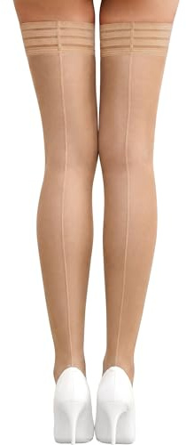RSLOVE Hold Up Stockings for Women - Silicone Silk Thigh Highs with Back Seam One Size Nude