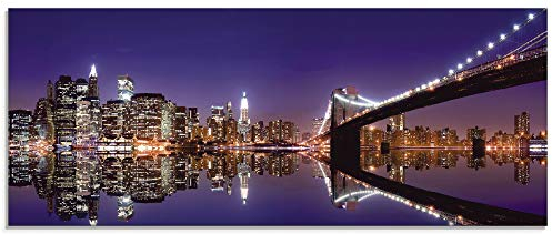 ARTland Wanddeko Glasbilder Wandbild Glas Bild einteilig 125x50 cm Querformat USA Amerika New York City Brooklyn Bridge Nacht Gebäude S6FE