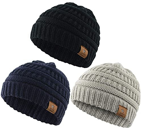 Durio Unisex Baby Beanie - Soft & Warm Knit Toddler Winter Hat, Stretchy Cap Fit for Infant to Toddler Girl Boy (6-36 Months), 00 Black & Light Grey & Navy