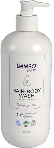 Bambo Nature Champú y gel de baño para niños, lavado de baño para bebés con etiqueta ecológica para pieles sensibles, champú para bebés sin lágrimas, lavado orgánico y vegano para bebé limpio y feliz,