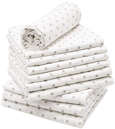 ZOLLNER 10er Set Musselin Spucktücher in 80x80 cm aus Baumwolle - hautfreundliche Mulltücher mit süßen Sternen - besonders weich und saugstark - waschbar bis 60°C - in weiß