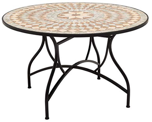 OUTLIV. Gartentisch Mosaik Rund Ø120 cm Eisen Schwarz, wetterfest und robust, für Garten und Balkon, helles Mosaik-Design, Höhe 71 cm