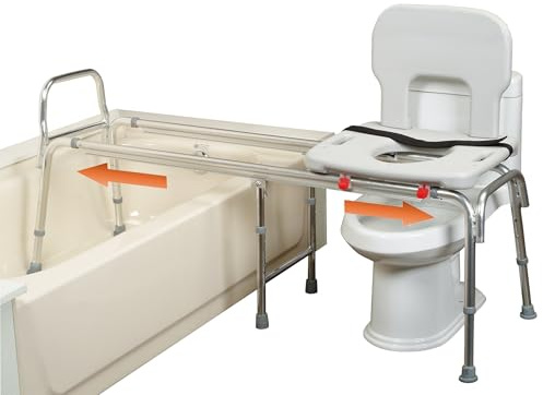 Eagle Health Supplies Toilet-to-Tub Transfer Bench with Cut Out Seat, FSA/HSA Eligible Sliding Shower Chair for Elderly and Disabled, Height Adjustable Shower Seats for Adults Inside Shower, 77993
