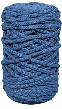 Rayher Braidy filo riciclato, intrecciato, 4 mm ø, color blu jeans, gomitolo 60m (250 g), filato per lavori creativi, macramè, pannelli, progetti con corde, 42010372