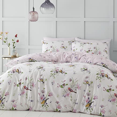 Catherine Lansfield Bedding Songbird King Duvet Cover Set with Pillowcases Pink (Duvet Set)