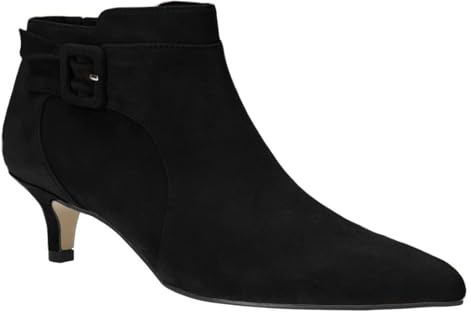 Juliet Holy Womens Pointed Toe Ankle Boots Kitten Heels Faux Suede Booties Side Zipper Dress Shoes, Black, 5 UK