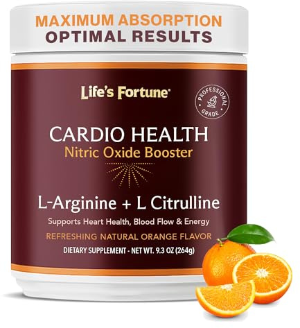 Life's Fortune 5000mg L- Arginine Supplement Powder & 1000mg L-Citrulline, High Potency Nitric Oxide Health Booster, Endurance, Workout Performance, Natural Orange Flavor (20 Servings)