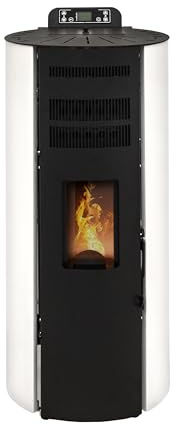 STUFE A PELLET ITALIA Boston 14 KW WiFi | Poêle à Granulés à Air Ventilé Efficacité 89% Chauffe 130m² Autonomie 15H Programmable Contrôle à Distance WiFi 5 Vitesses et Puissances Garantie 24M Blanc
