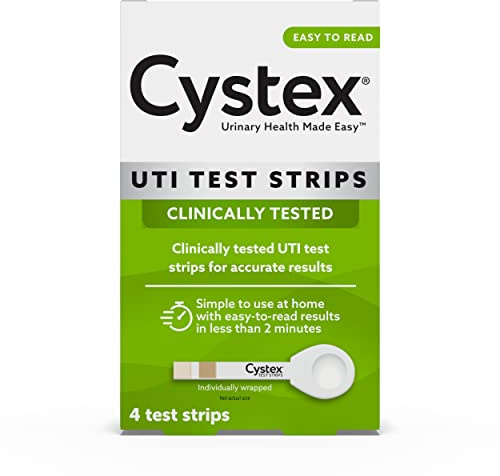 Cystex UTI Test Strips for Women & Men - Fast, At-Home Urinary Tract Infection Test Kit - Detects Leukocytes & Nitrites - Clinically Accurate Results in 2 Minutes - 4 Test Strips per Box