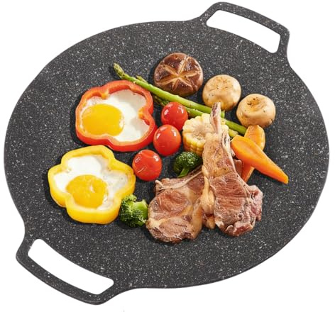 BORDSTRACT Padella coreana per grigliare, Griglia coreana antiaderente per barbecue, padella per grigliate a gas, a induzione, per interni o esterni (universale 33 cm)