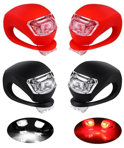 JIEYUCHU Kinderwagen licht Silikon 4 Stück, Mehrzweck LED Kinderwagen Licht, wasserdichte (2 Rot 2 Schwarz)