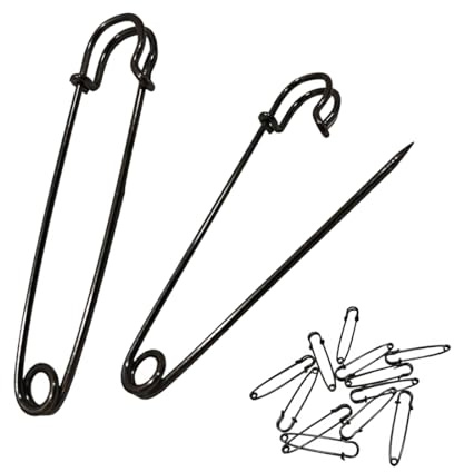 Épingles de Sûreté, Épingle de Sécurité Écossaise, Épingle de Sécurité pour Manteau ou Écharpe, pour Vêtements, Grande, (70 mm, Noir - 12 Unités)