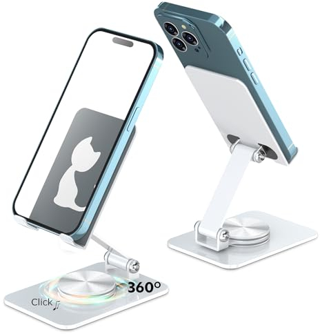 VViN 360° Drehbarer Handyständer für Tisch, Verstellbar Handy Ständer, Faltbarer Smartphone Ständer, Handyhalterung Tisch Kompatibel mit Phone 15 14 13 12 11 Pro Max XR X 8 Allen Geräten 4–10, Weiß