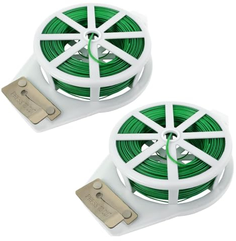 2 Rollos Corbata de jardín, 200m Alambre Plastificado Verde, Lazos de Torcedura para Planta con Cortador Giratoria Reutilizables para Sujetar Plantas, Ideal para Jardín, Hogar