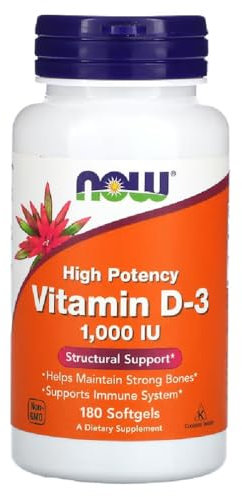 Now Foods - VITAMIN D-3 1000 IU | Vitamina D-3 1000 UI | Apoyo al Sistema Inmunológico y Salud Ósea - 180 Cápsulas Blandas