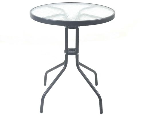 LOLAhome Mesa de jardín Redonda Trivia de Cristal y Acero Color Gris Antracita de Ø 60 cm