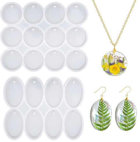 2 Pezzi Stampi in Silicone per Resina Gioielli, Stampo per Resina Epossidica, Rotondo Ovale Stampi Resina Ciondolo con Foro, Stampi Silicone per Resina Portachiavi per Orecchini, Collane, Pendenti