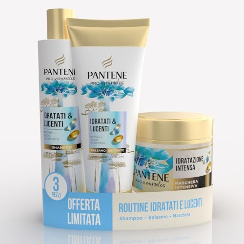 Pantene Shampoo Miracles per Capelli Idratati & Lucenti 1x250ml + 1 Balsamo 160ml + 1 Maschera 300ml
